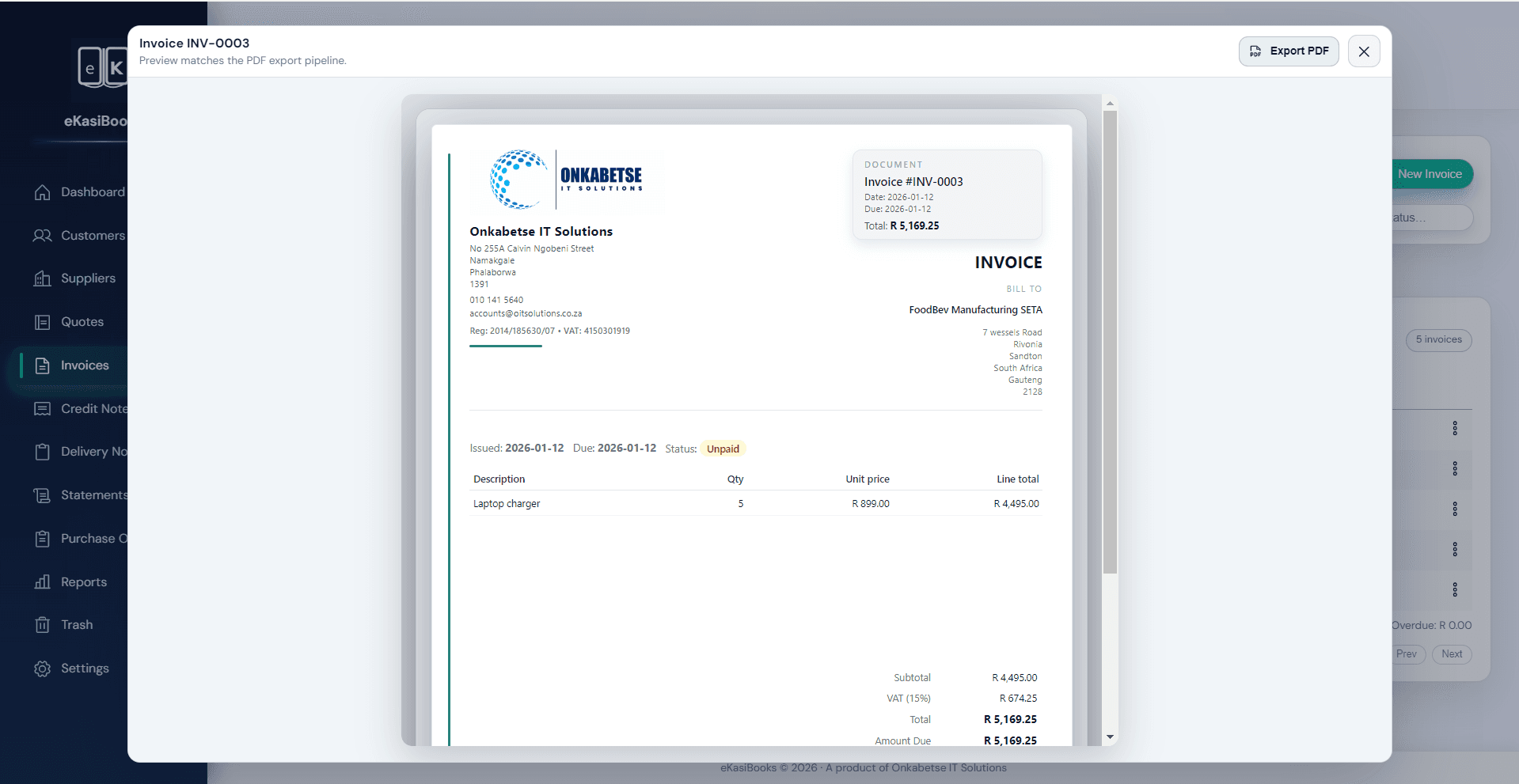Invoice preview screen